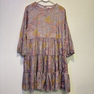 Paani Women’s Purple Pink Paisley Floral Boho Sundress with 3/4 Bishop Sleeves